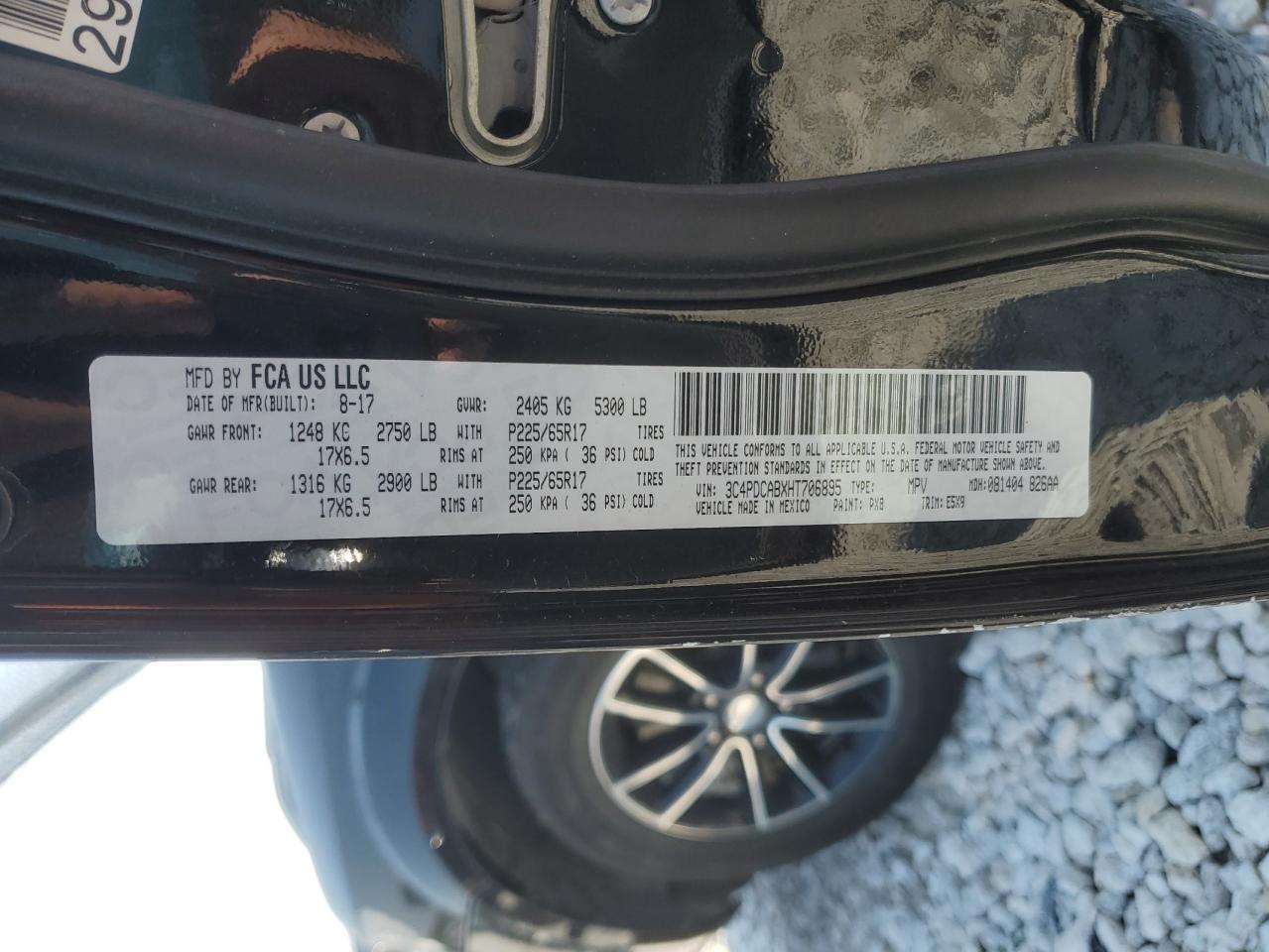 2017 Dodge Journey Se VIN: 3C4PDCABXHT706895 Lot: 59281834