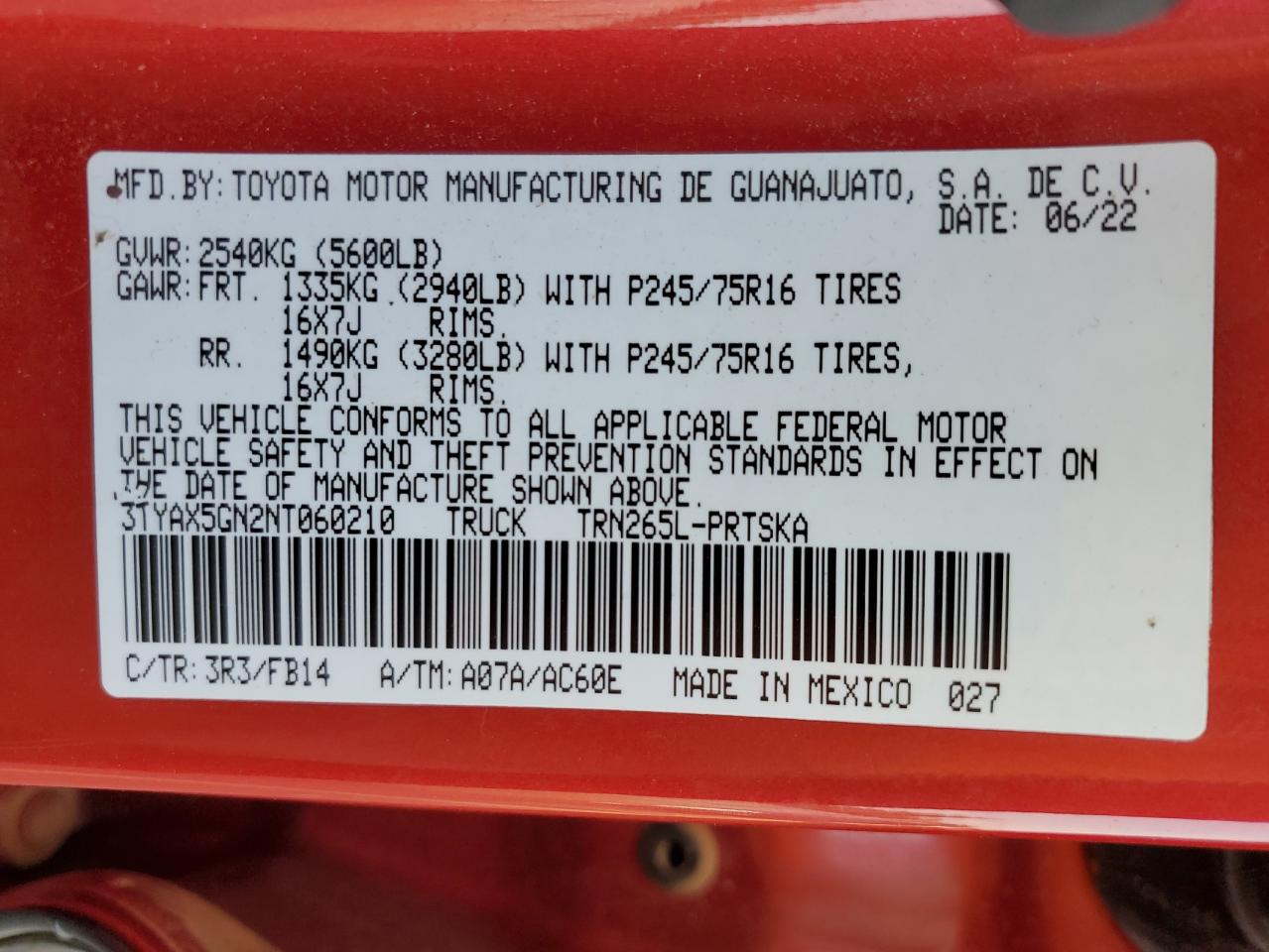 2022 Toyota Tacoma Double Cab VIN: 3TYAX5GN2NT060210 Lot: 57629464