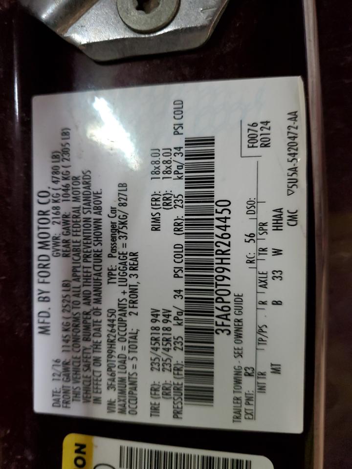 3FA6P0T99HR264450 FORD FUSION 2017