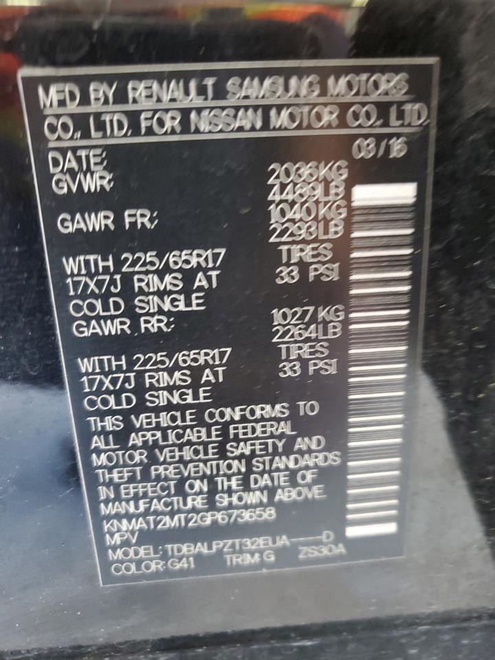 2016 Nissan Rogue S VIN: KNMAT2MT2GP673658 Lot: 58057354