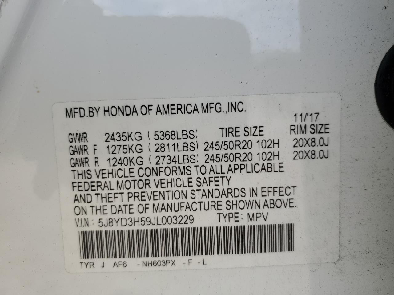 2018 Acura Mdx Technology VIN: 5J8YD3H59JL003229 Lot: 57577694