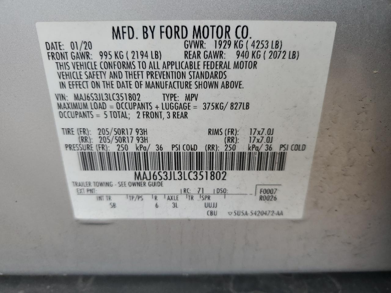 2020 Ford Ecosport Ses VIN: MAJ6S3JL3LC351802 Lot: 57517304