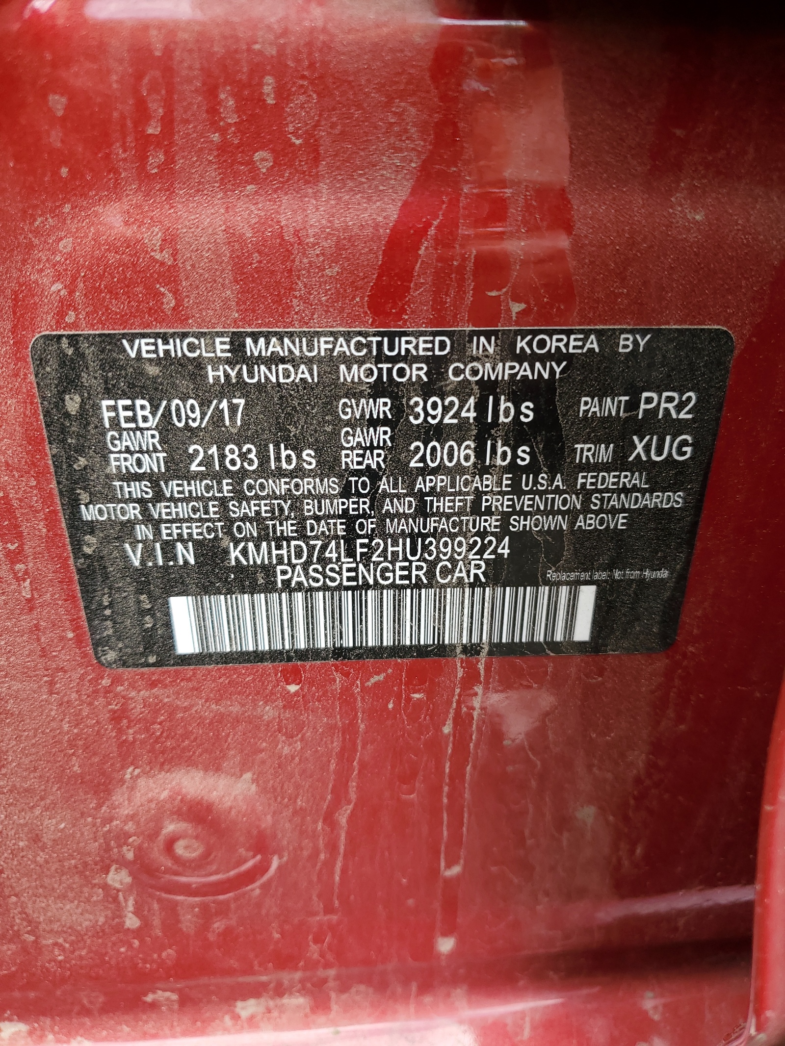 KMHD74LF2HU399224 2017 Hyundai Elantra Se