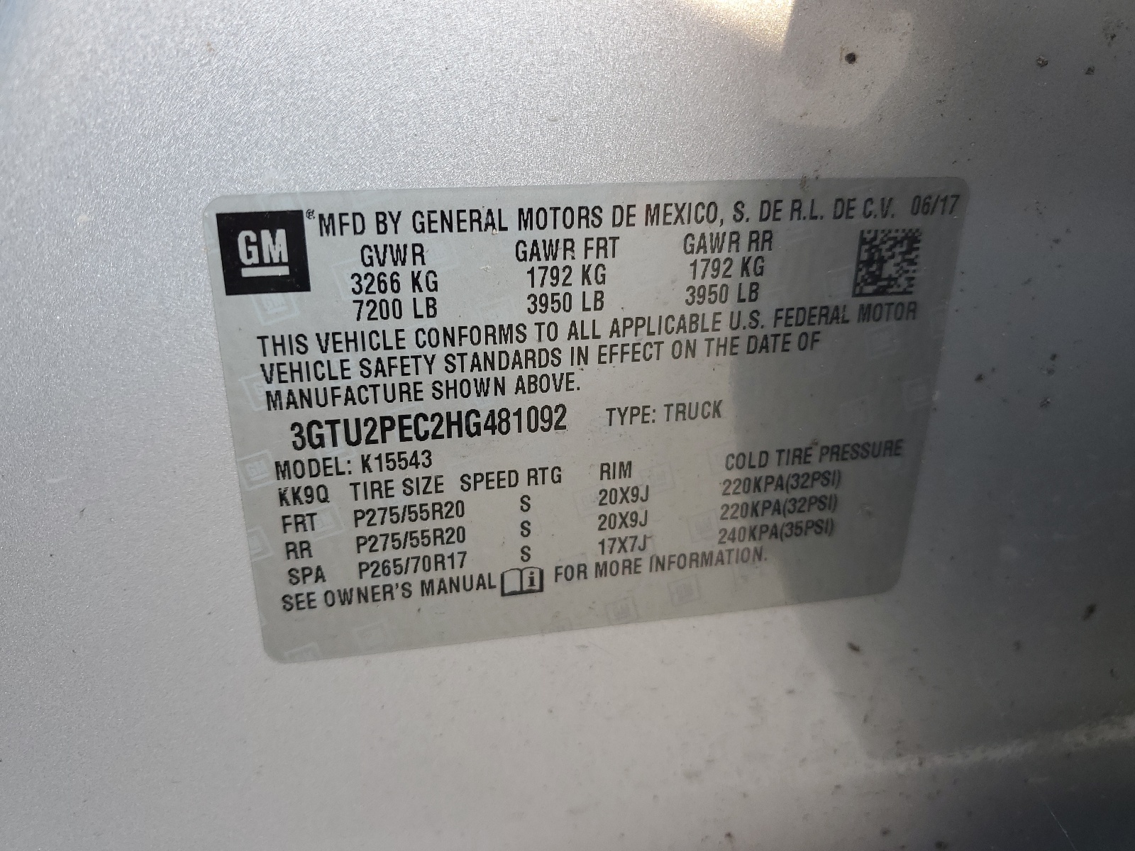 3GTU2PEC2HG481092 2017 GMC Sierra K1500 Denali