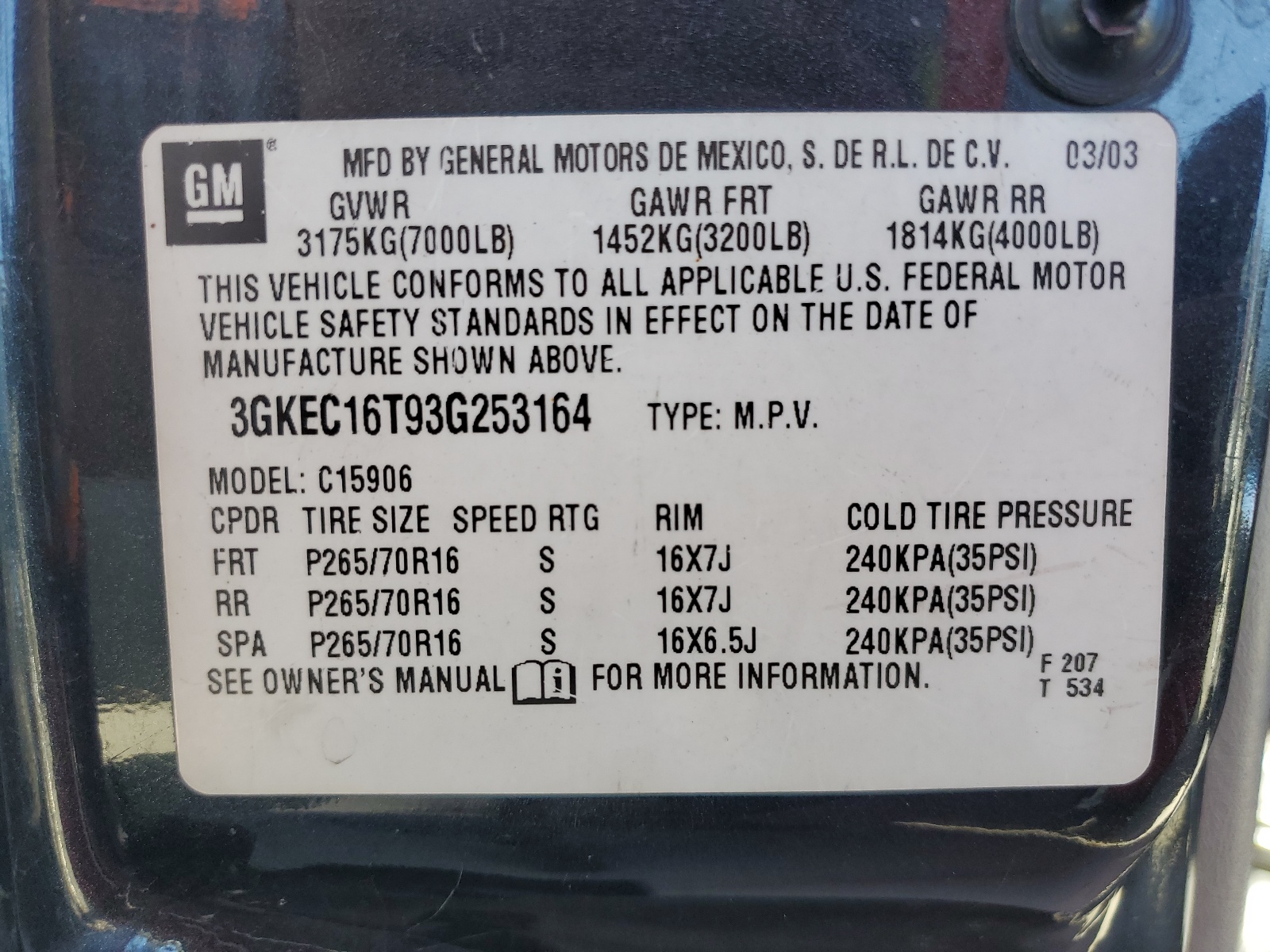 3GKEC16T93G253164 2003 GMC Yukon Xl C1500