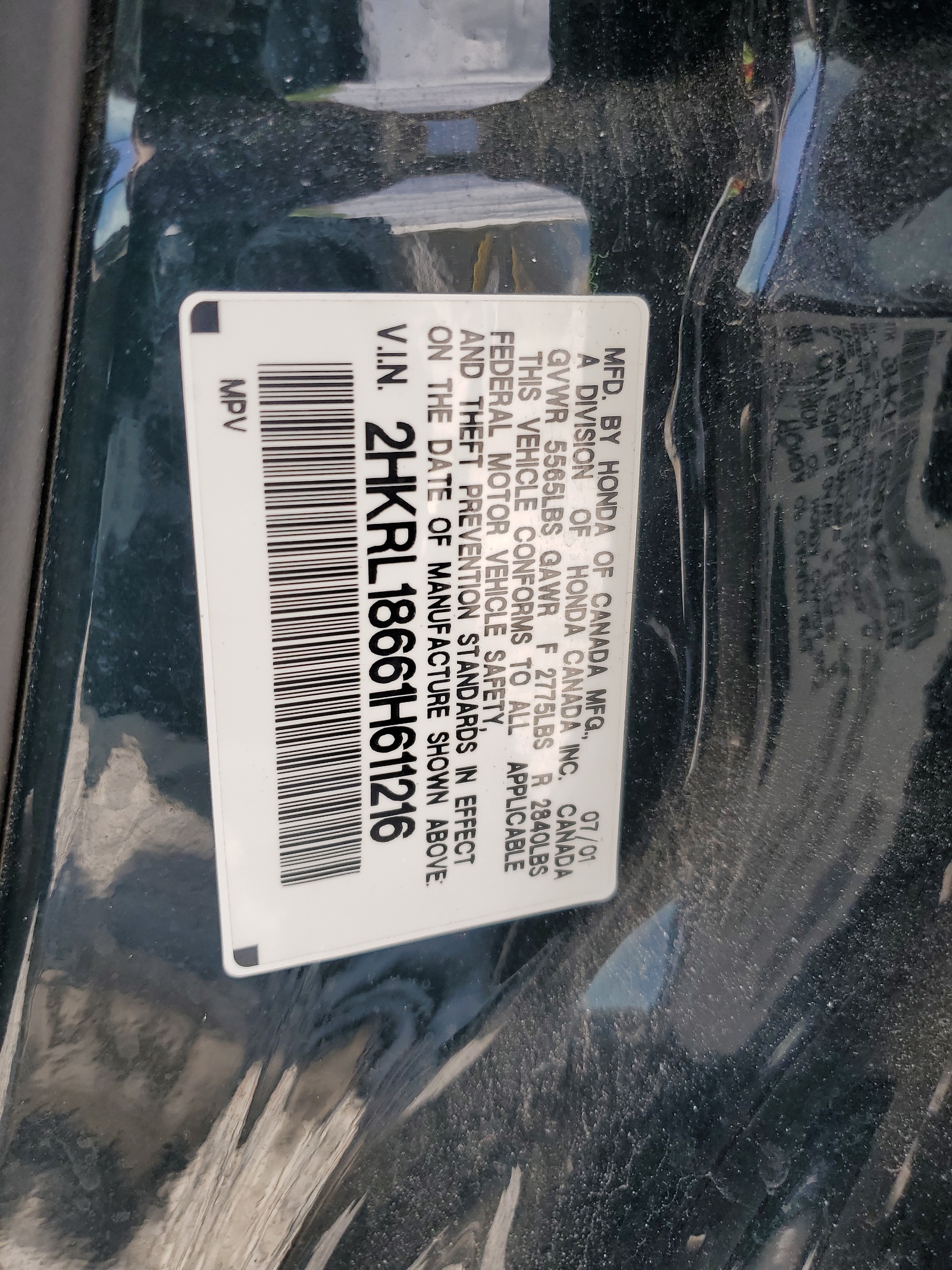 2HKRL18661H611216 2001 Honda Odyssey Ex