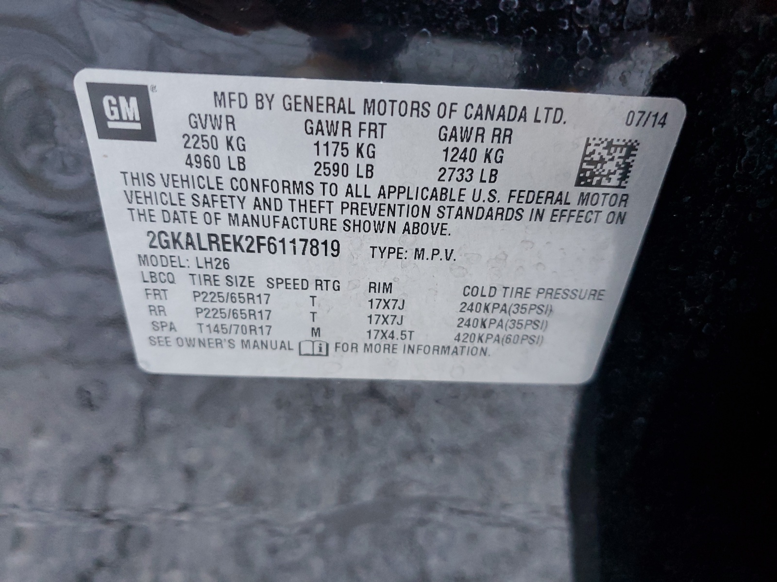 2GKALREK2F6117819 2015 GMC Terrain Sle