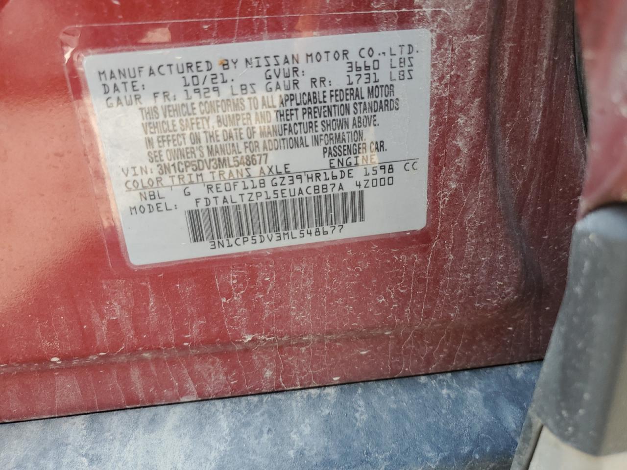 2021 Nissan Kicks Sr VIN: 3N1CP5DV3ML548677 Lot: 60529514