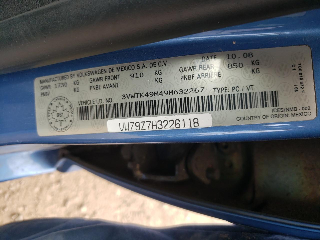 2009 Volkswagen City Jetta VIN: 3VWTK49M49M632267 Lot: 59525244