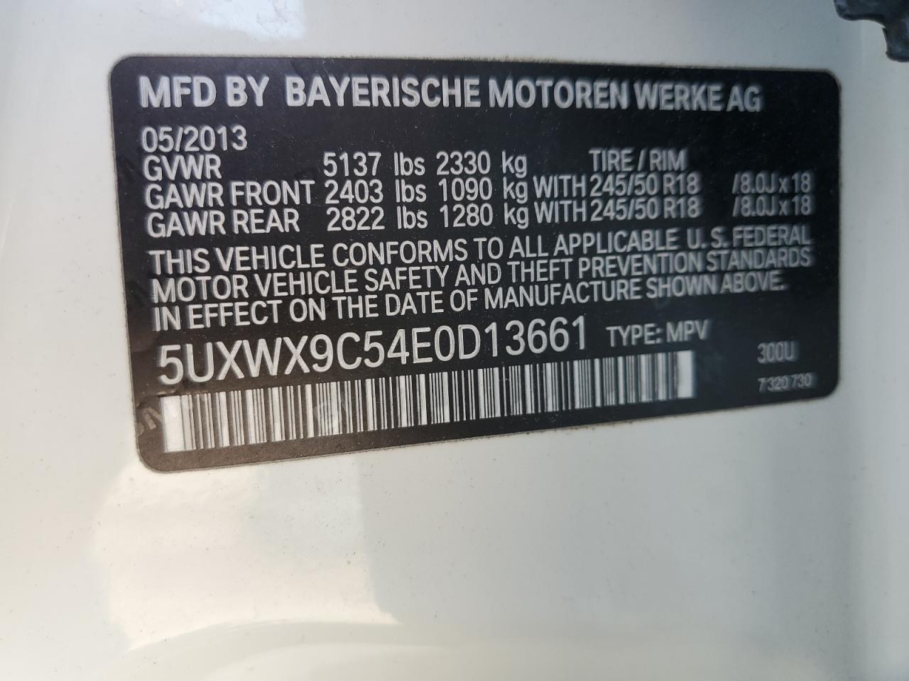 5UXWX9C54E0D13661 2014 BMW X3 xDrive28I