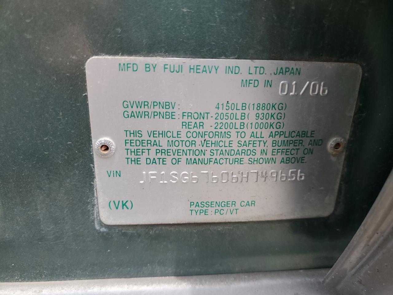 2006 Subaru Forester 2.5X Ll Bean VIN: JF1SG67606H749656 Lot: 58820454