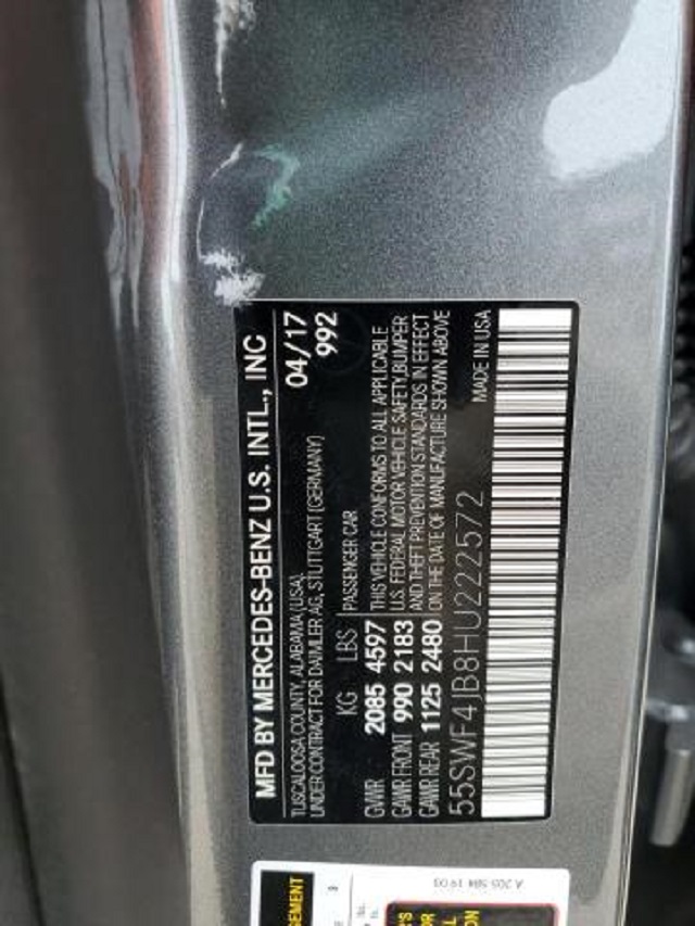 55SWF4JB8HU222572 2017 Mercedes-Benz C 300