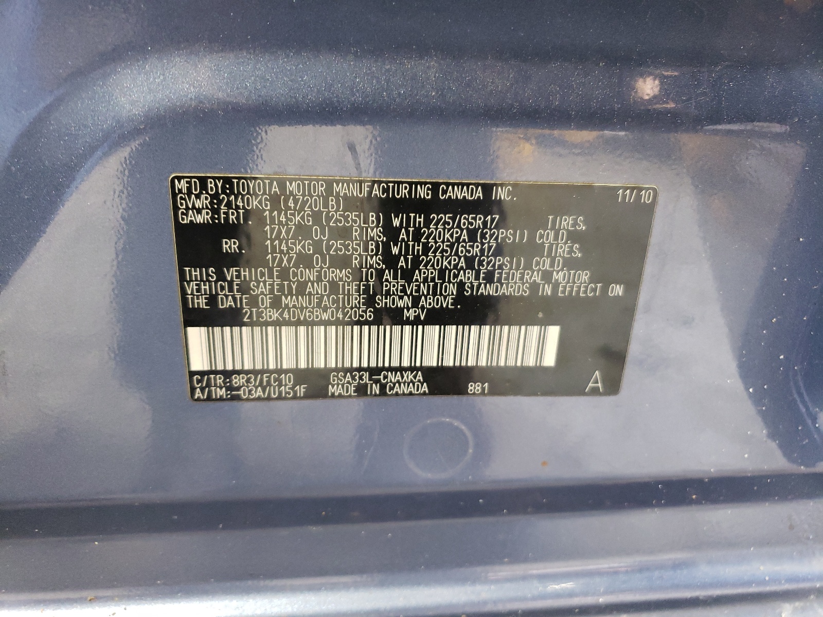 2T3BK4DV6BW042056 2011 Toyota Rav4