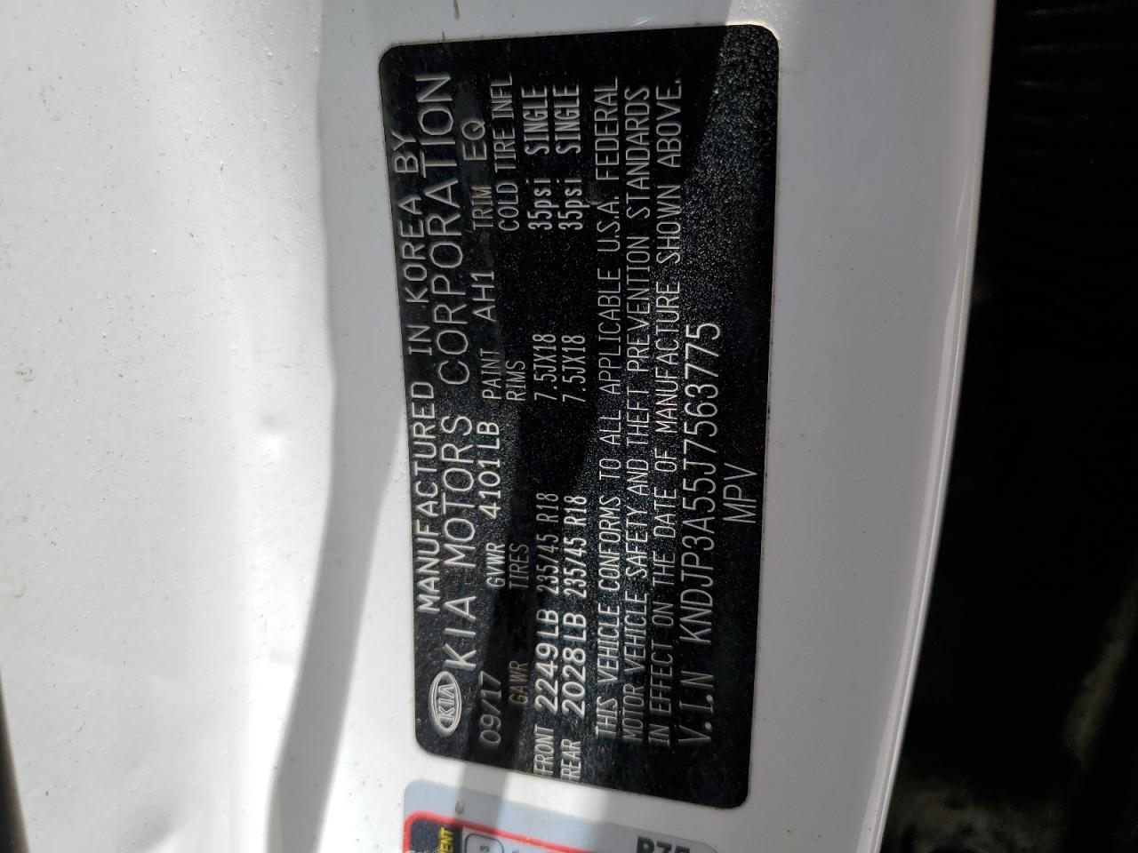 2018 Kia Soul + VIN: KNDJP3A55J7563775 Lot: 58097124