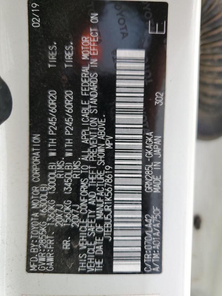 2019 Toyota 4Runner Sr5 VIN: JTEBU5JR1K5678619 Lot: 59716414