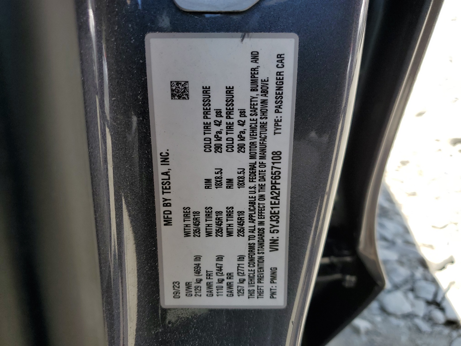 5YJ3E1EA2PF657108 2023 Tesla Model 3