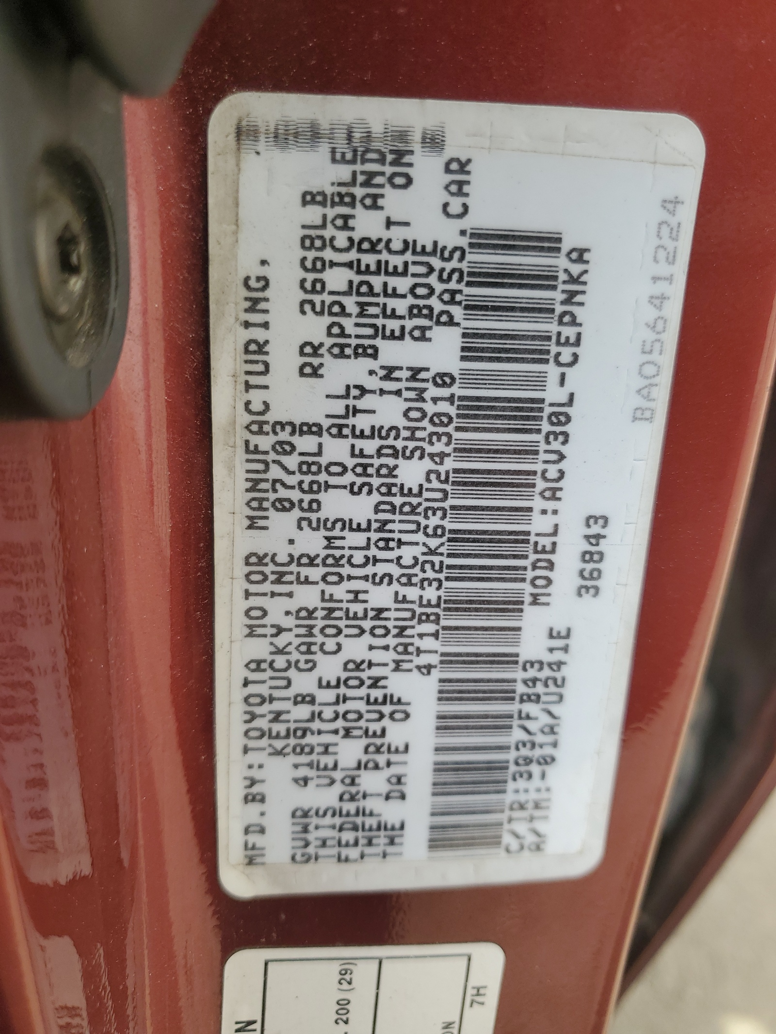 4T1BE32K63U243010 2003 Toyota Camry Le