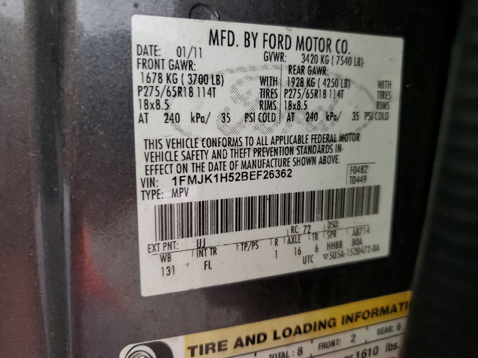 1FMJK1H52BEF26362 2011 Ford Expedition El Xlt