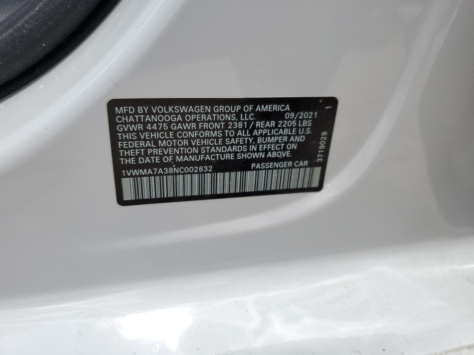 1VWMA7A38NC002632 2022 Volkswagen Passat R-Line