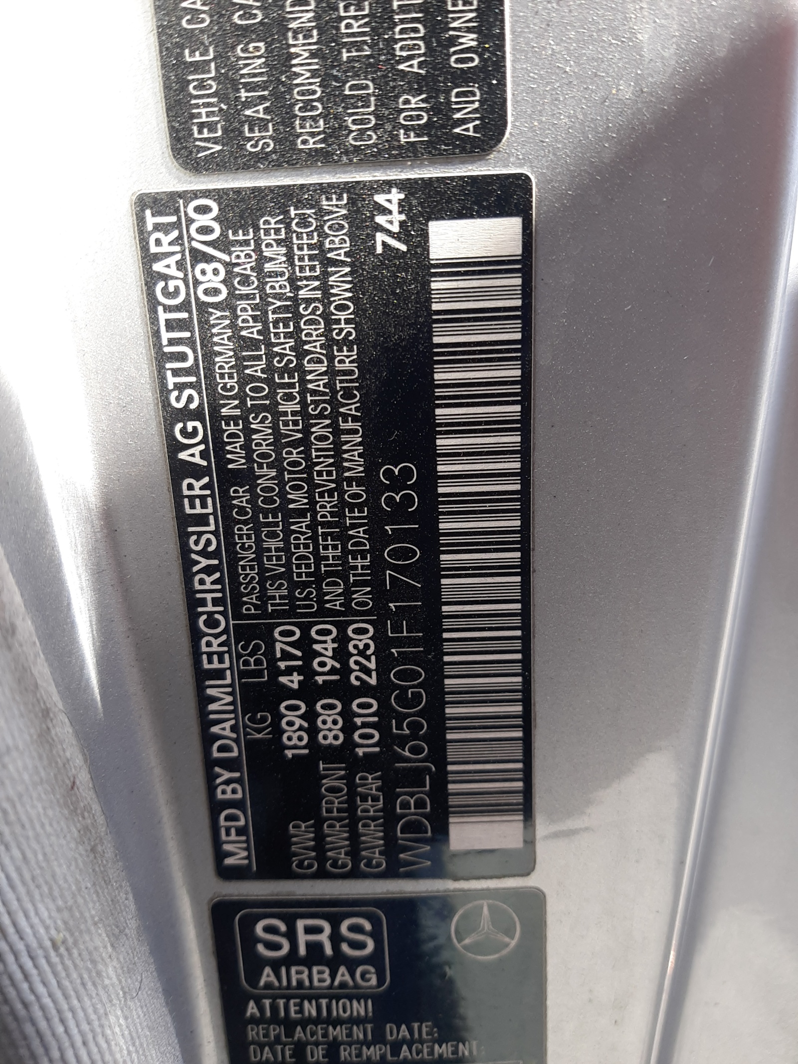 WDBLJ65G01F170133 2001 Mercedes-Benz Clk 320