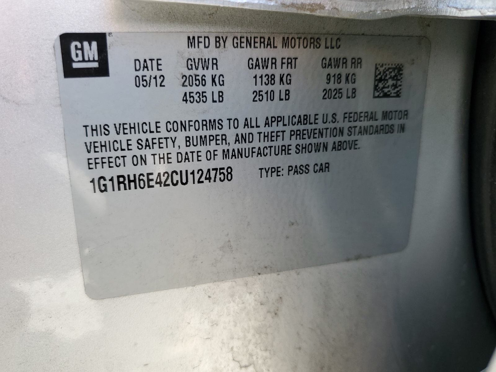 1G1RH6E42CU124758 2012 Chevrolet Volt