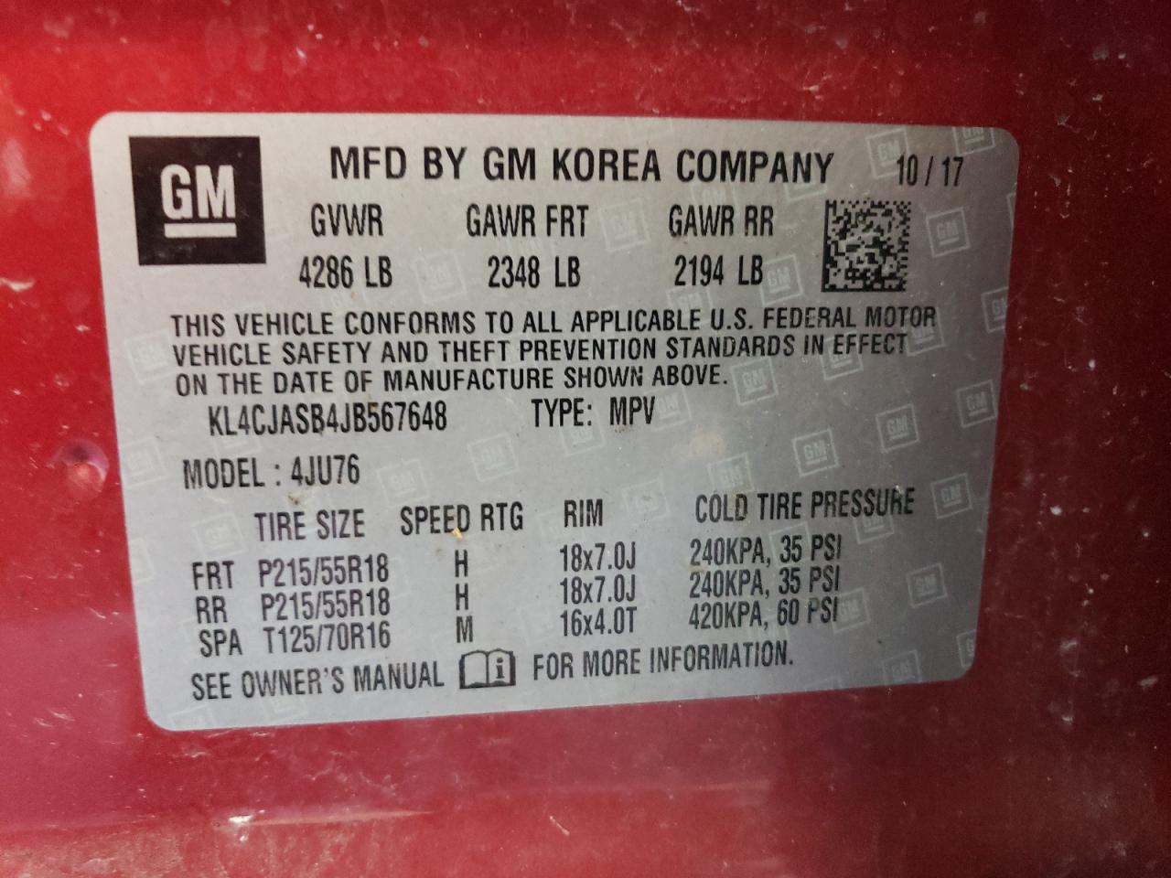 2018 Buick Encore Preferred VIN: KL4CJASB4JB567648 Lot: 57842934