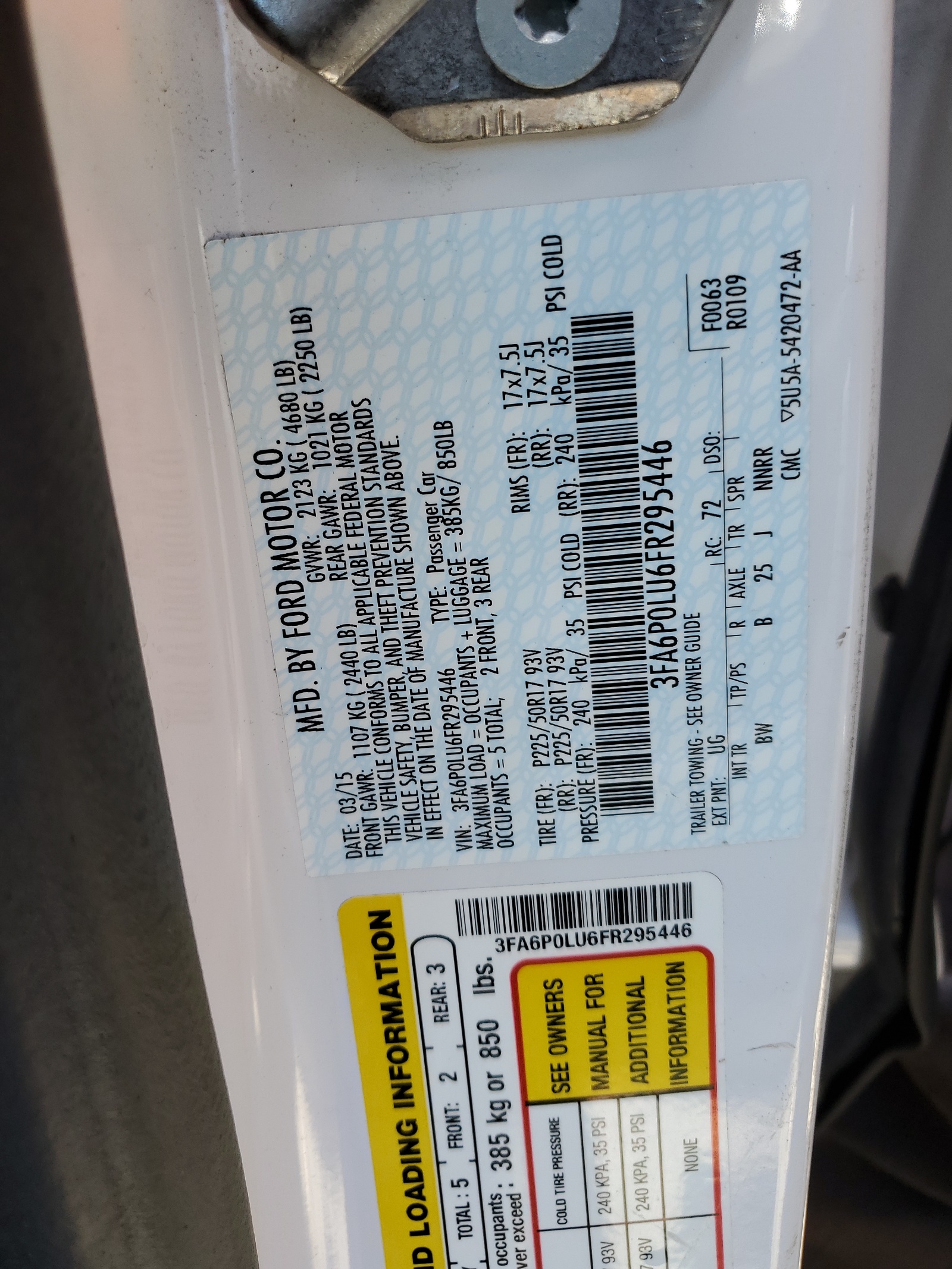 3FA6P0LU6FR295446 2015 Ford Fusion Se Hybrid