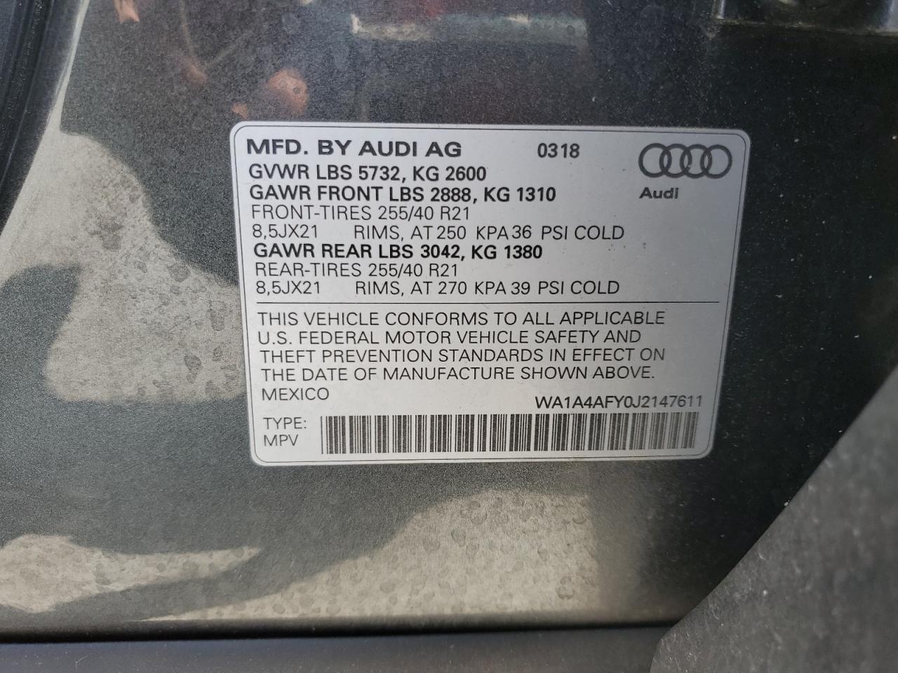 2018 Audi Sq5 Premium Plus VIN: WA1A4AFY0J2147611 Lot: 77120734