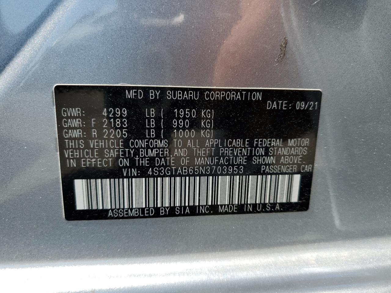 4S3GTAB65N3703953 2022 Subaru Impreza