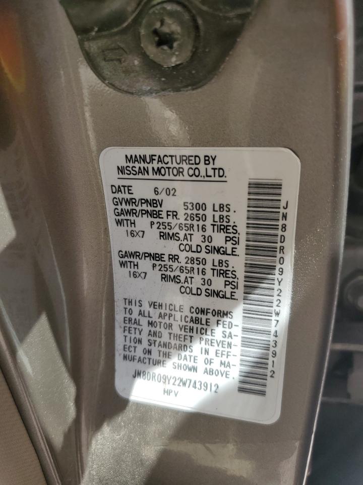 2002 Nissan Pathfinder Le VIN: JN8DR09Y22W743912 Lot: 55482404