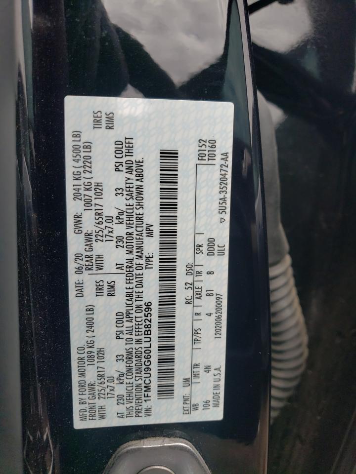 2020 Ford Escape Se VIN: 1FMCU9G60LUB82596 Lot: 60457754