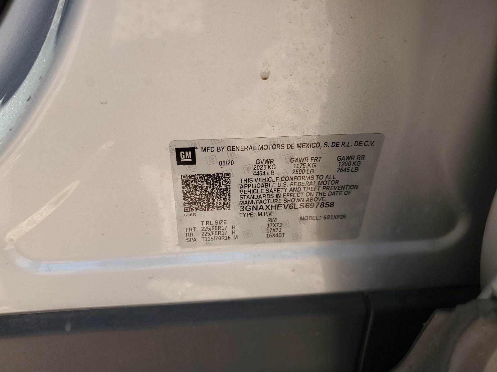 3GNAXHEV6LS697858 2020 Chevrolet Equinox Ls