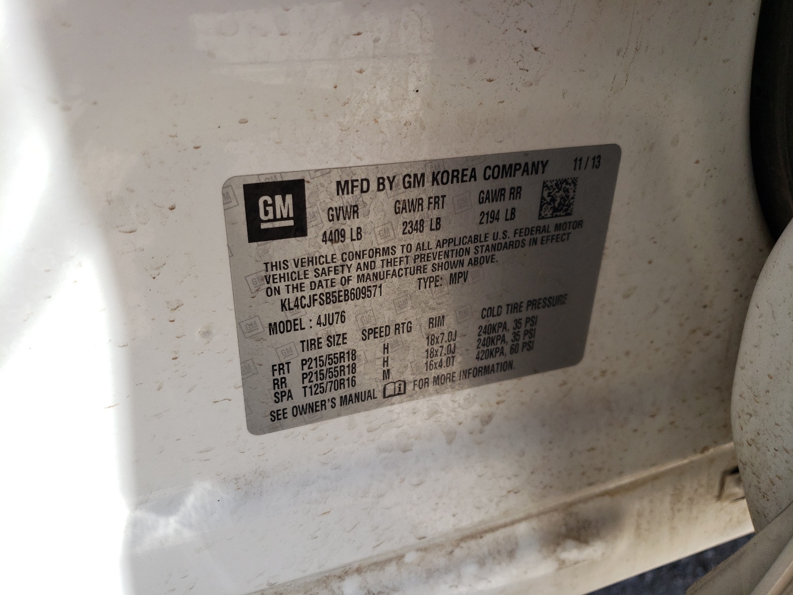 KL4CJFSB5EB609571 2014 Buick Encore Convenience