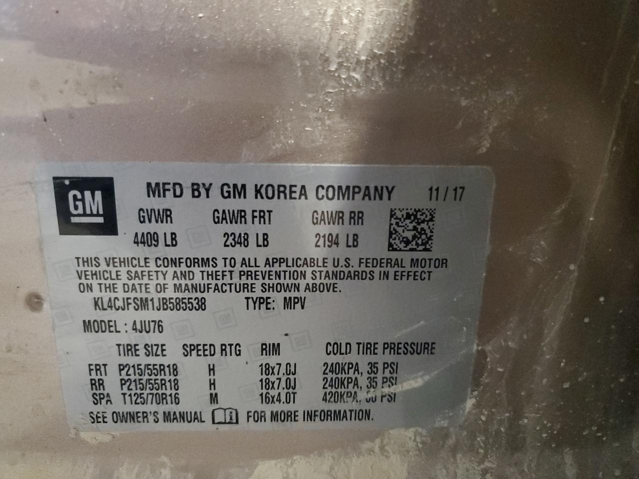 2018 Buick Encore Preferred Ii VIN: KL4CJFSM1JB585538 Lot: 58091914