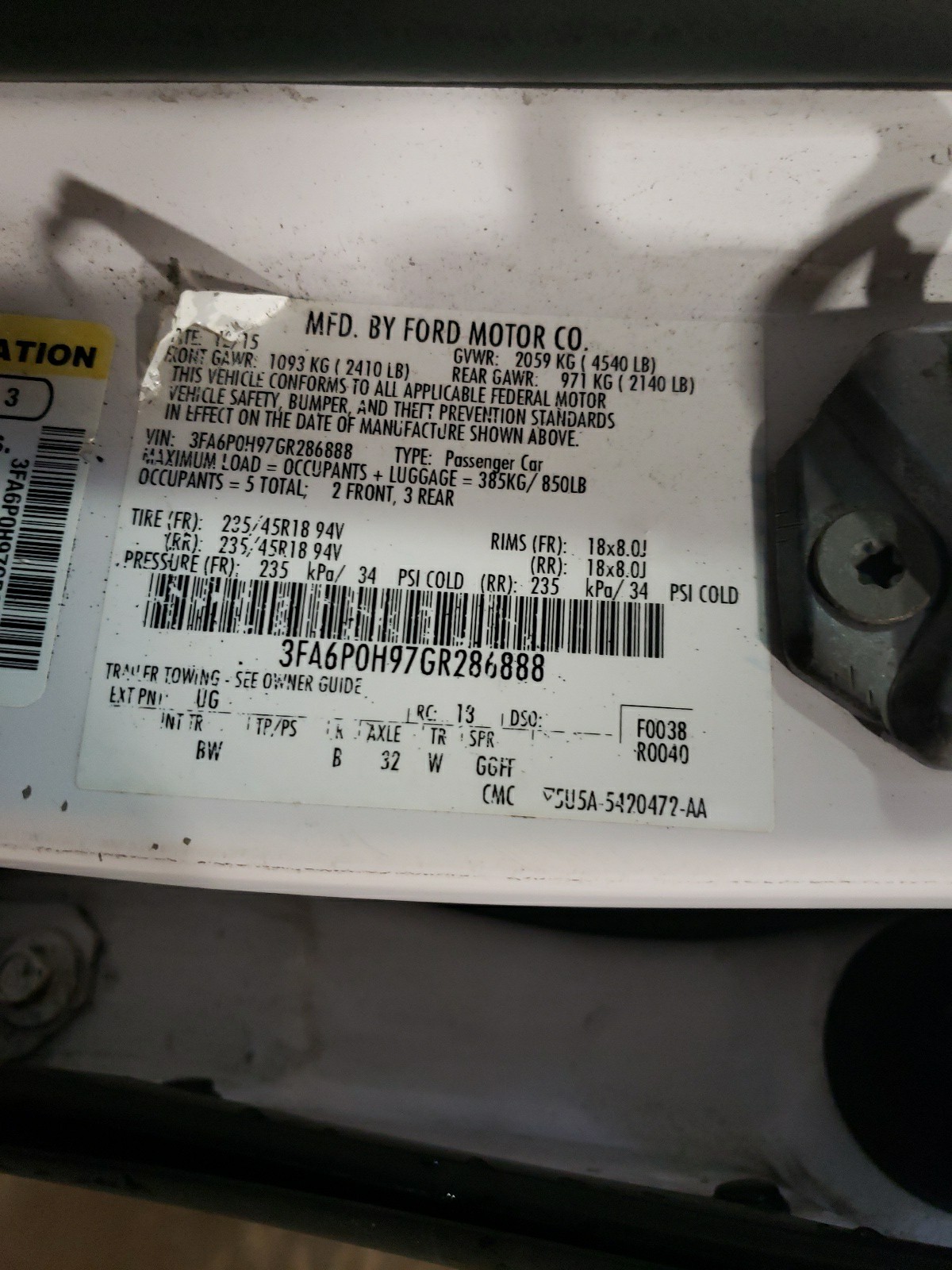 3FA6P0H97GR286888 2016 Ford Fusion Se