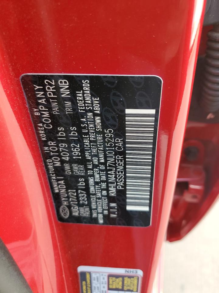 2022 Hyundai Elantra Limited VIN: KMHLN4AJ7NU015295 Lot: 58299124