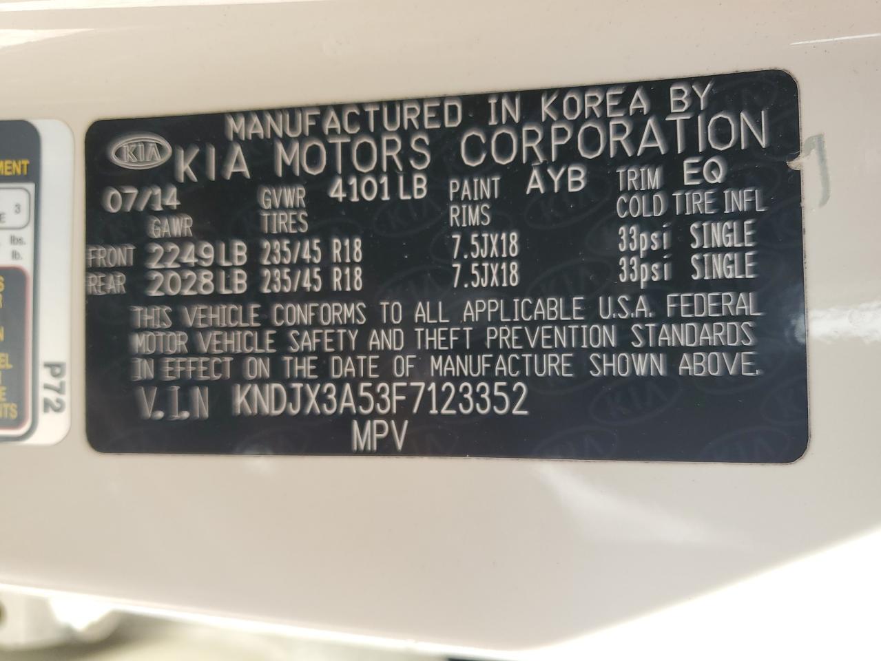 2015 Kia Soul ! VIN: KNDJX3A53F7123352 Lot: 60245584