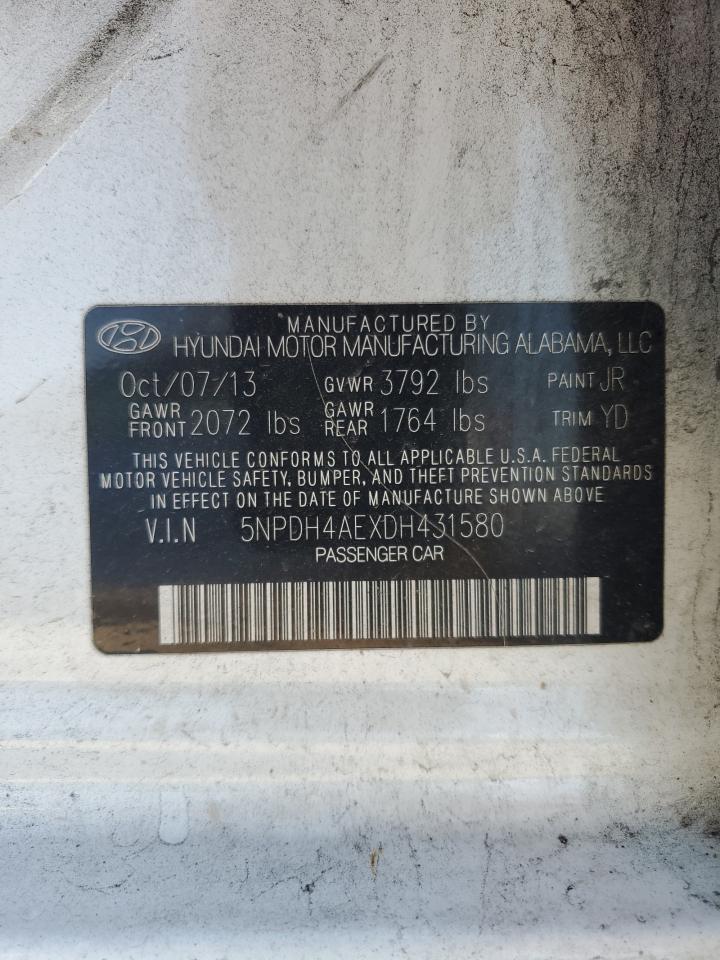 2013 Hyundai Elantra Gls VIN: 5NPDH4AEXDH431580 Lot: 60379344