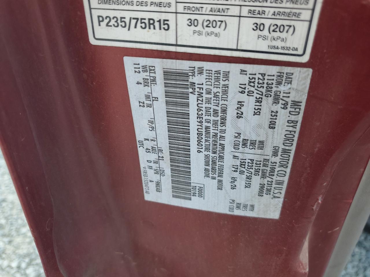 2000 Ford Explorer Xlt VIN: 1FMZU63E9YUB06016 Lot: 60847504