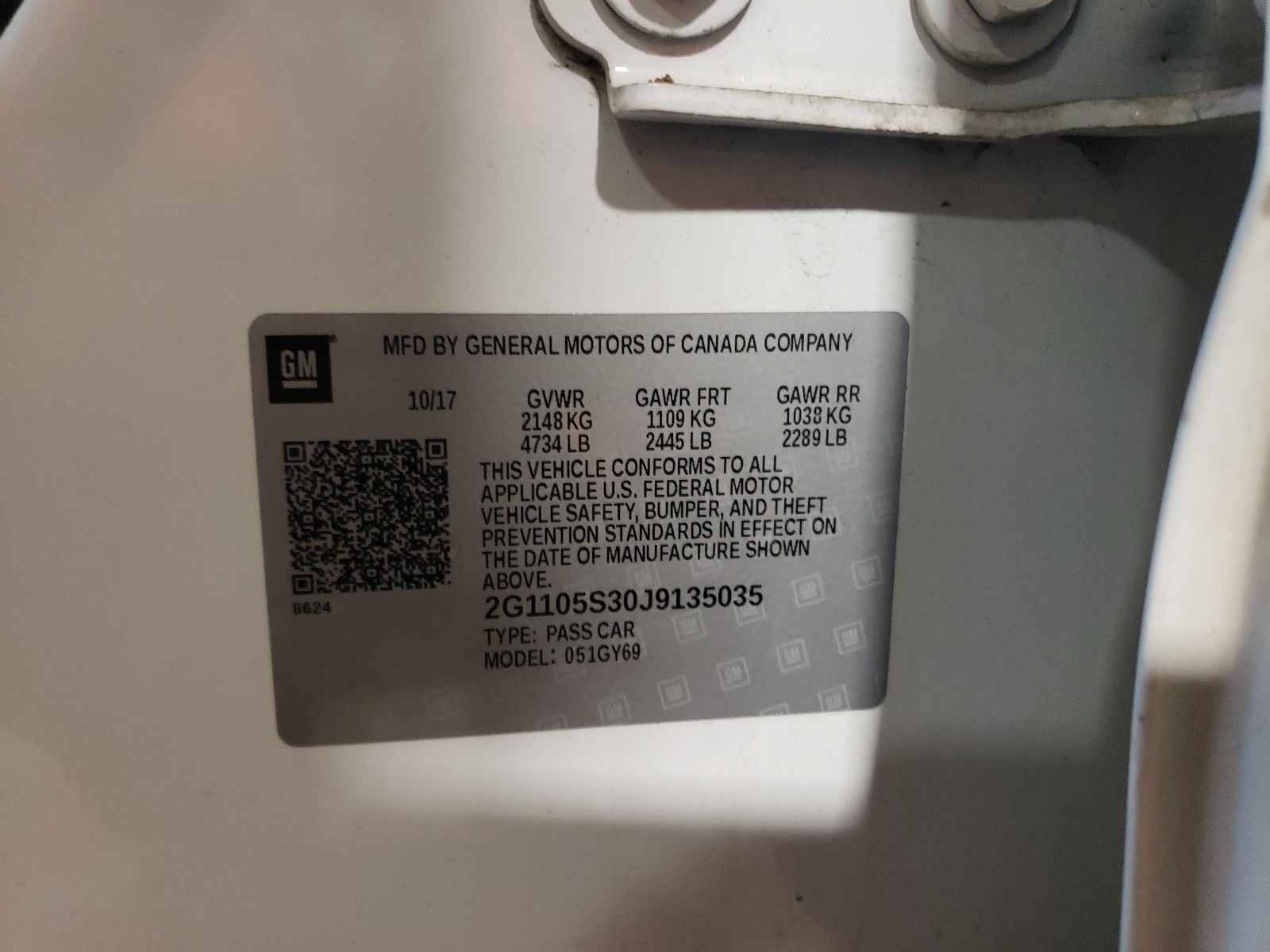 2G1105S30J9135035 2018 Chevrolet Impala Lt