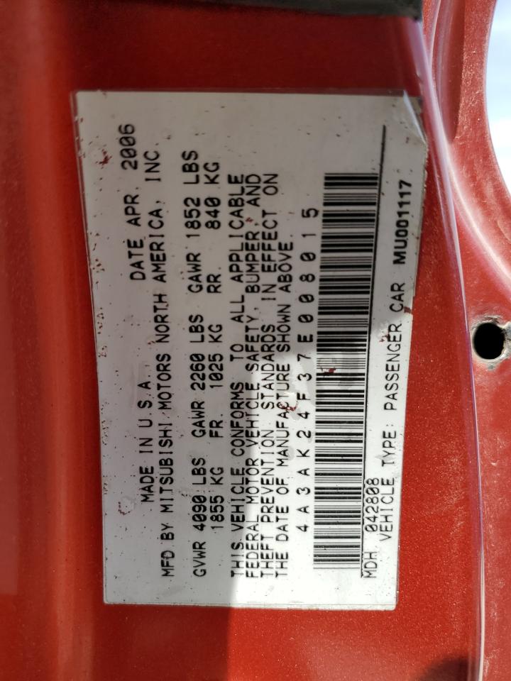 2007 Mitsubishi Eclipse Gs VIN: 4A3AK24F37E008015 Lot: 57789574