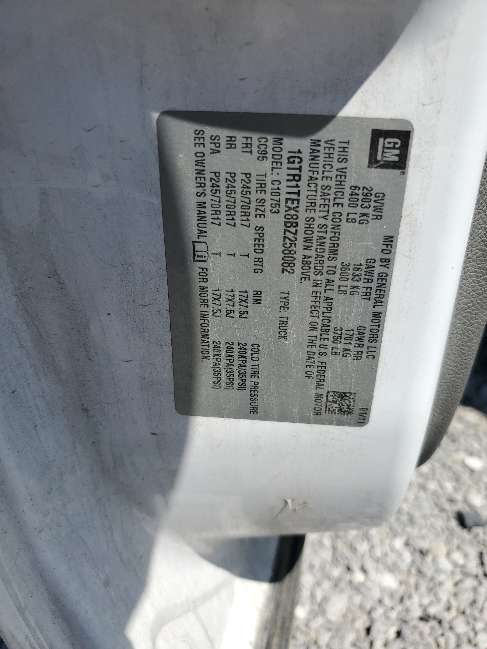 1GTR1TEX8BZ258082 2011 GMC Sierra C1500