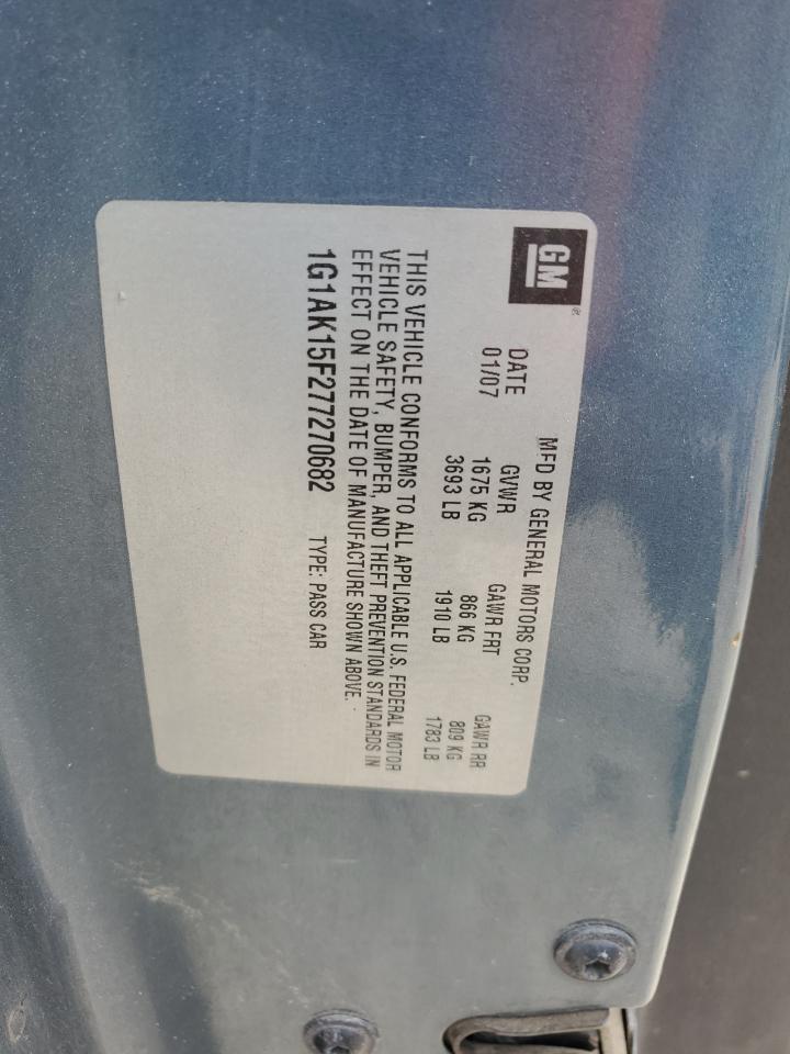 2007 Chevrolet Cobalt Ls VIN: 1G1AK15F277270682 Lot: 58093784