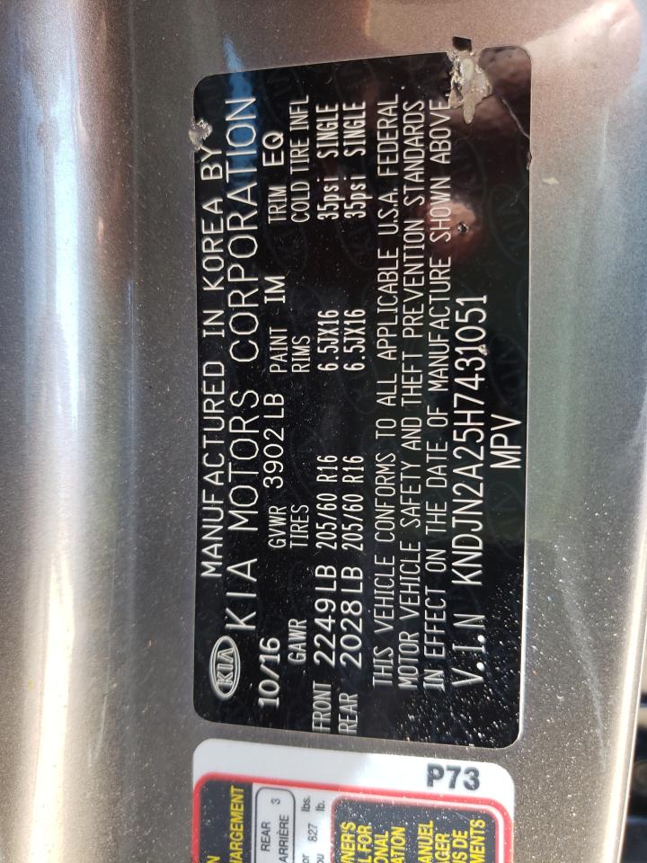 2017 Kia Soul VIN: KNDJN2A25H7431051 Lot: 58965764