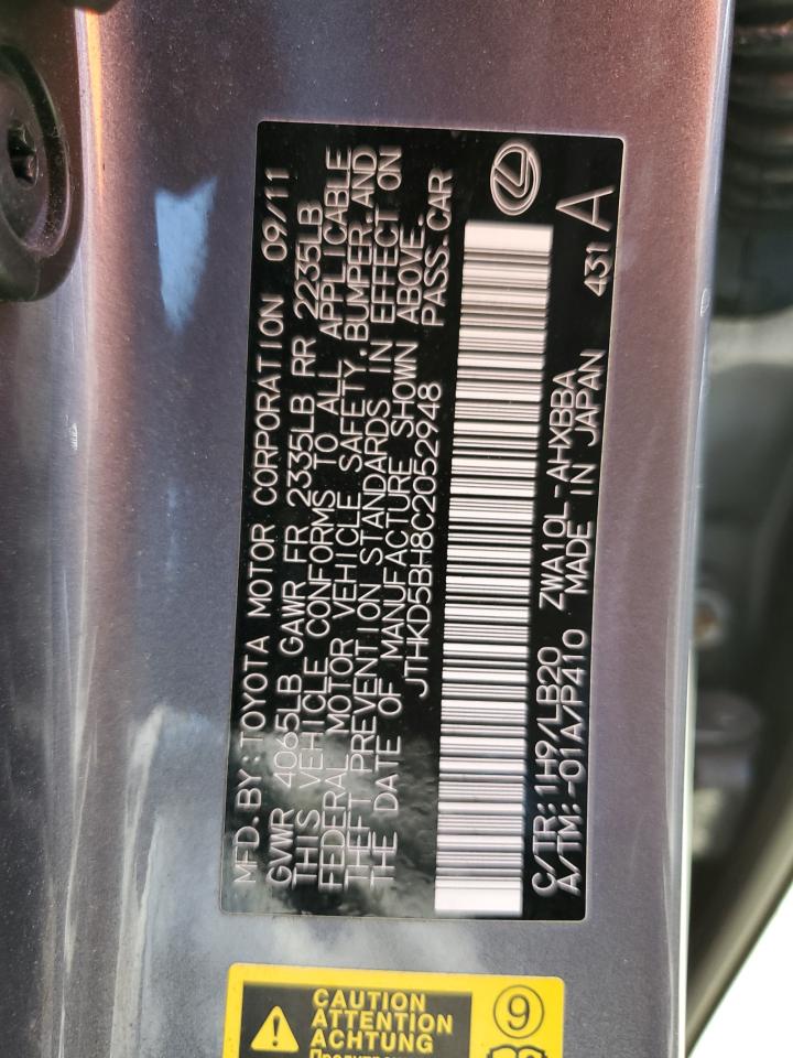 JTHKD5BH8C2052948 2012 Lexus Ct 200