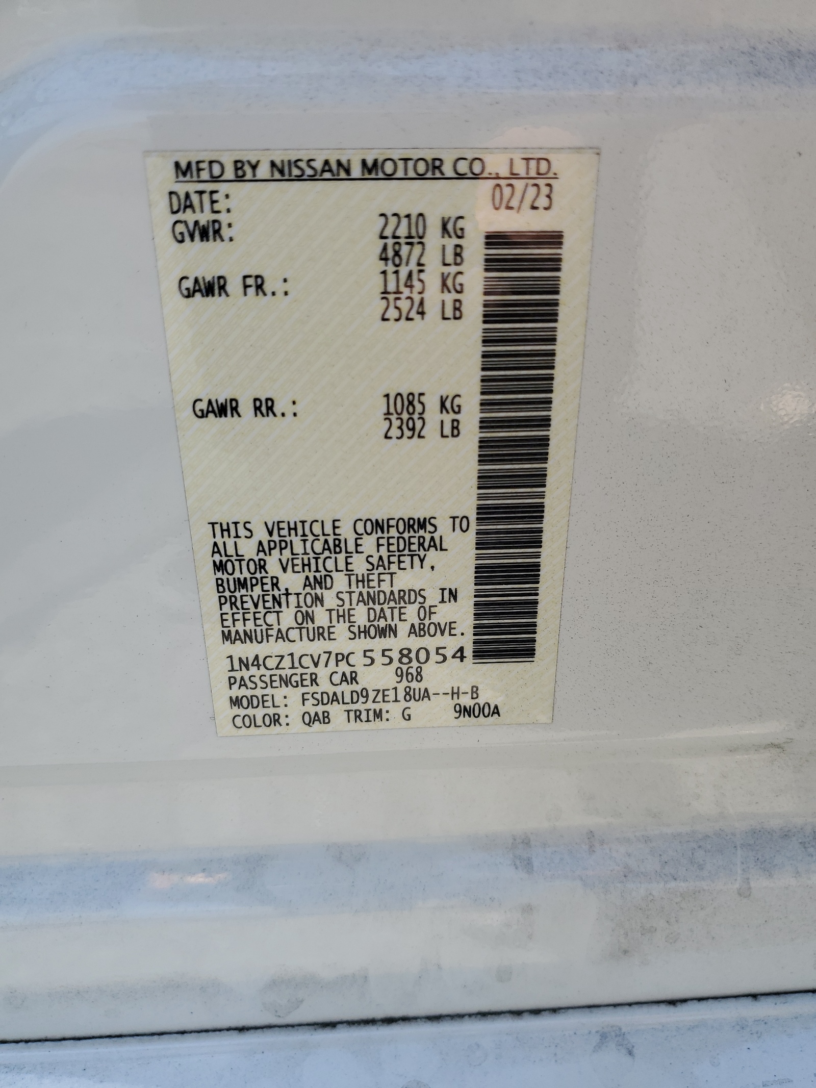 1N4CZ1CV7PC558054 2023 Nissan Leaf Sv Plus