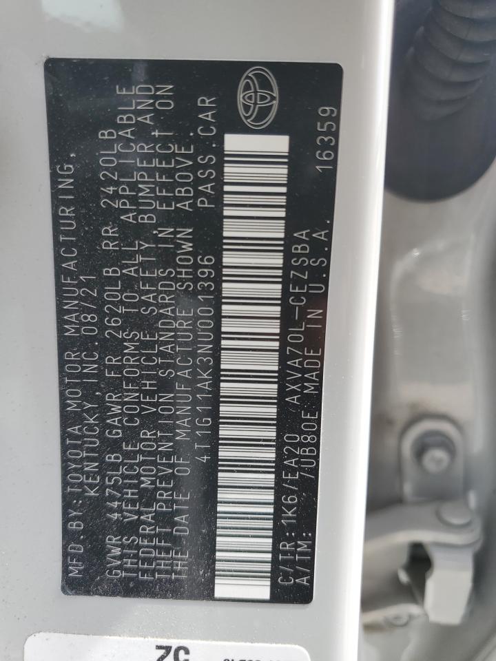 4T1G11AK3NU001396 2022 Toyota Camry Se