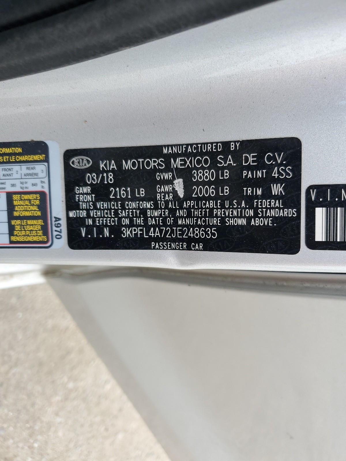 3KPFL4A72JE248635 2018 Kia Forte Lx
