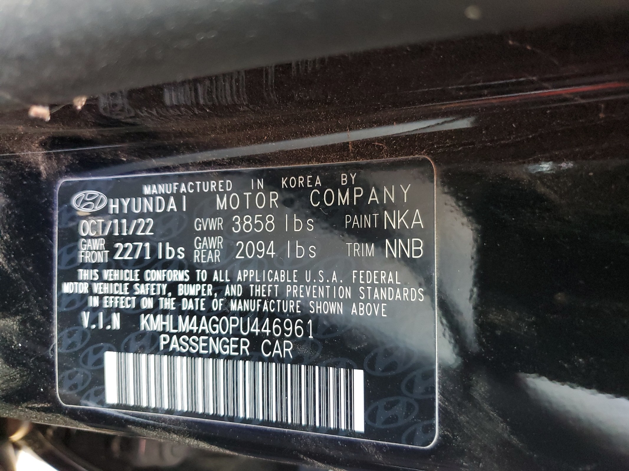 2023 Hyundai Elantra Sel vin: KMHLM4AG0PU446961