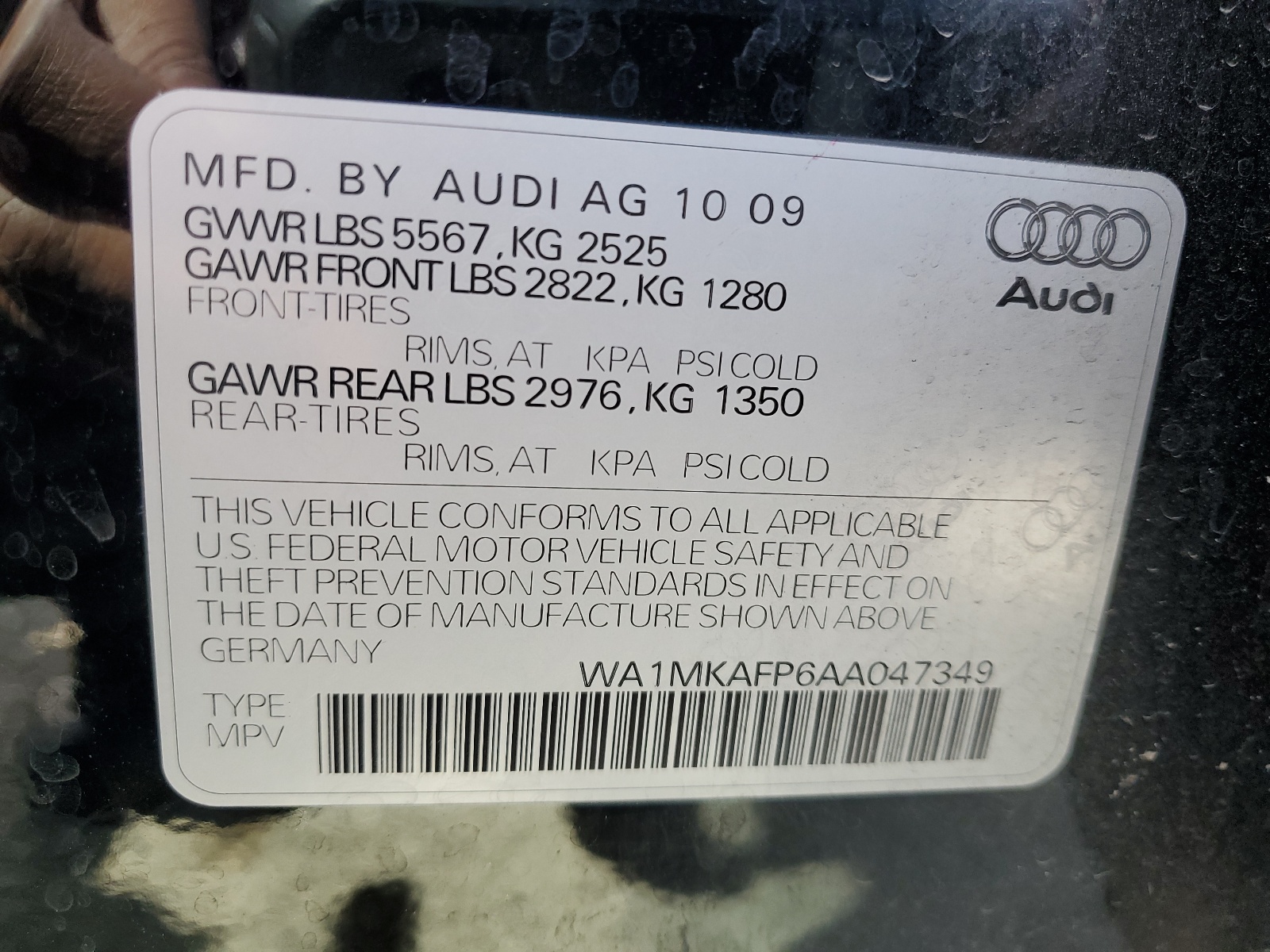 WA1MKAFP6AA047349 2010 Audi Q5 Premium Plus